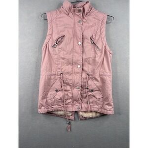 Snobbish Collection Womens Pink Utility Vest Faux Fur Lined Drawstring Waist M